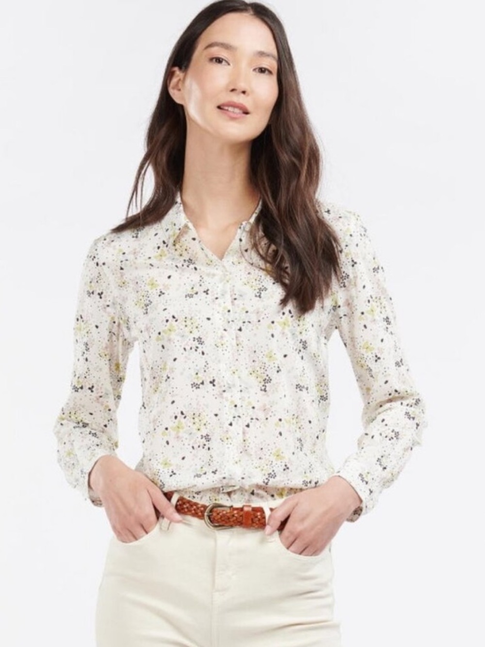 BARBOUR Butterfly Safari Shirt Off White Country Print Floral Button Down 6